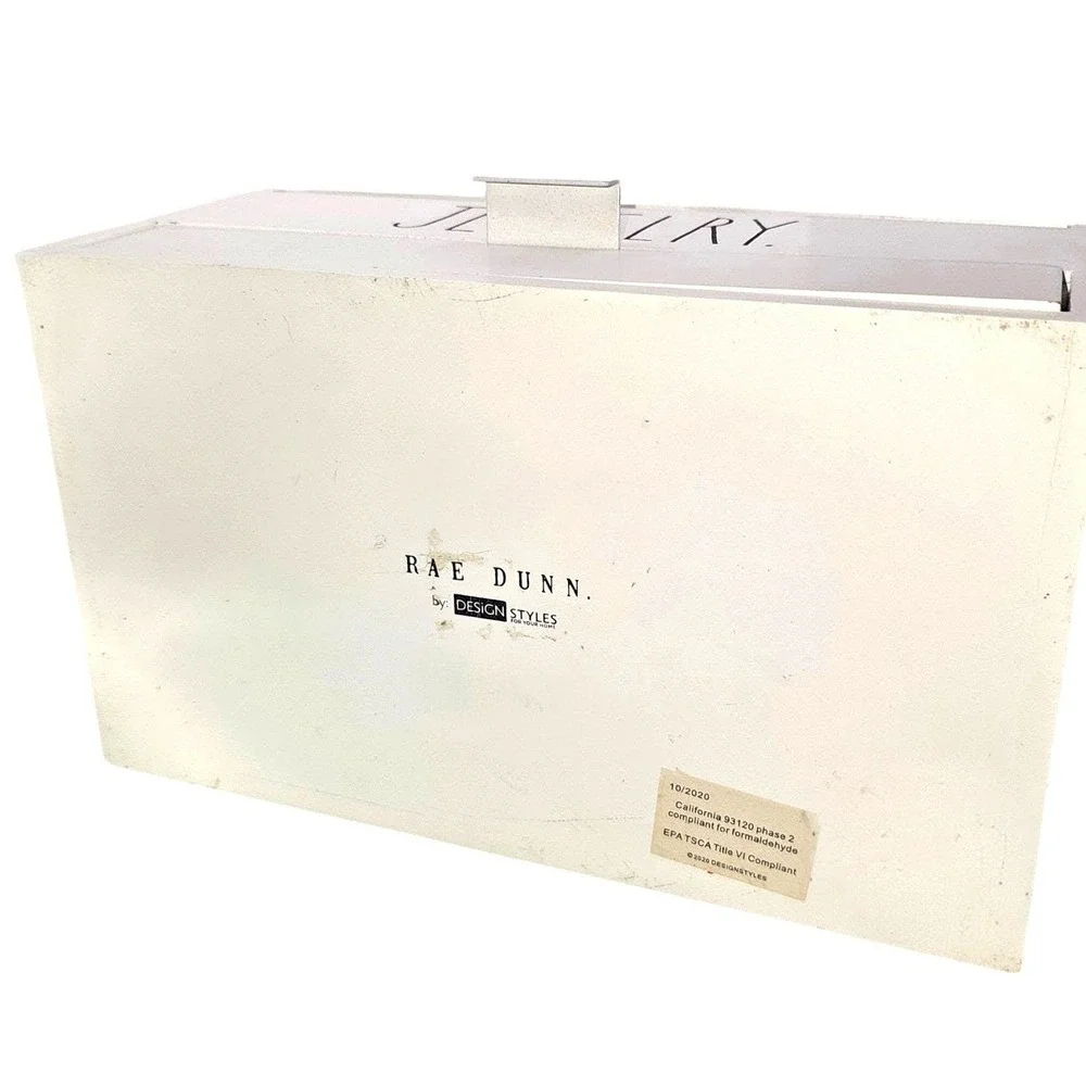 Rae Dunn White Wooden Jewelry Box Organizer with Mirror & Drawer Farmhouse Style